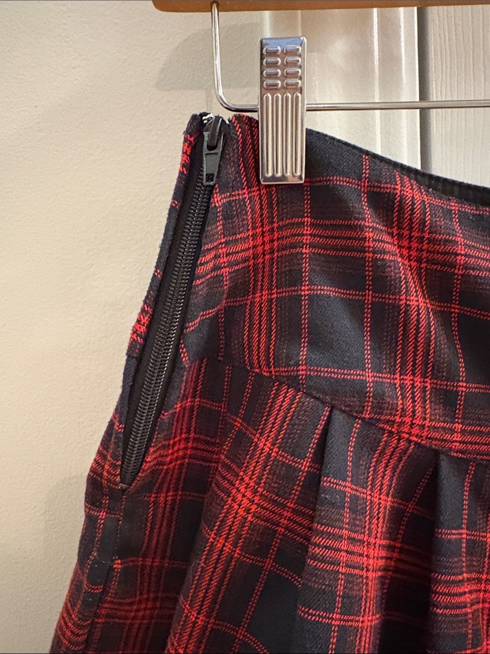 Dolls Kill Red and Black Plaid Pleated Mini Skirt with Lace Hem - Picture 4 of 6